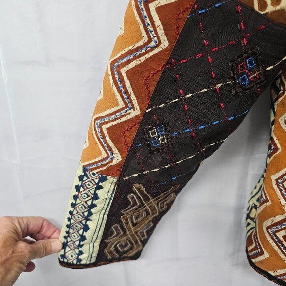 Chico's Brown Patchwork Embroidered Boho Hippie Retro Jacket 2 (L) - Picture 3 of 12